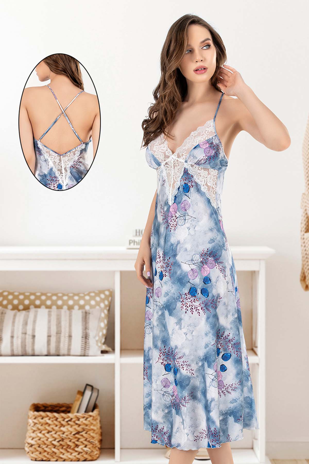 KADIN SATEEN UZUN BOY IP ASKILI TUNIK