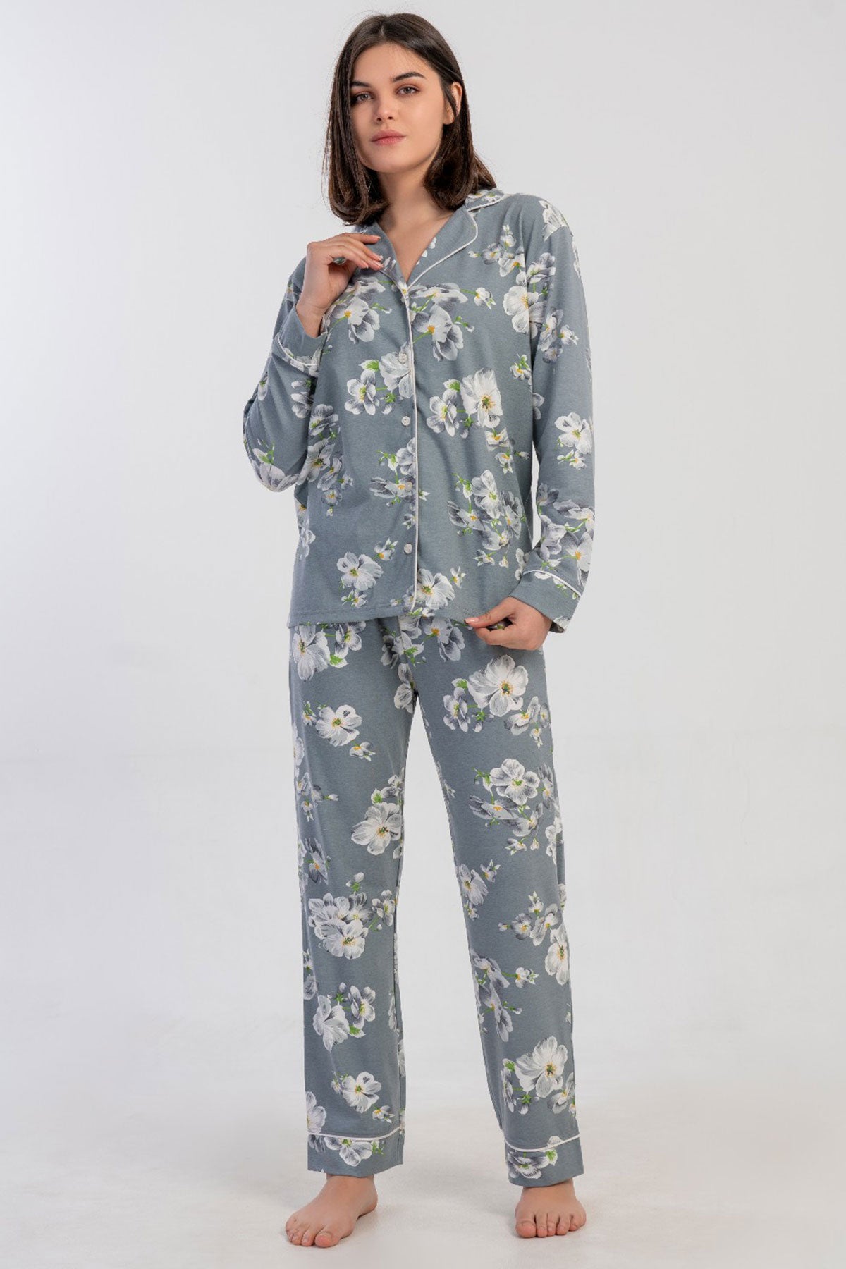 KADIN SUPREM TAMAMI DUGMELI UZUN KOL PIJAMA TAKIM