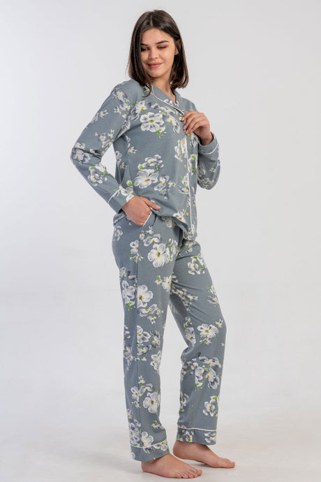 KADIN SUPREM TAMAMI DUGMELI UZUN KOL PIJAMA TAKIM