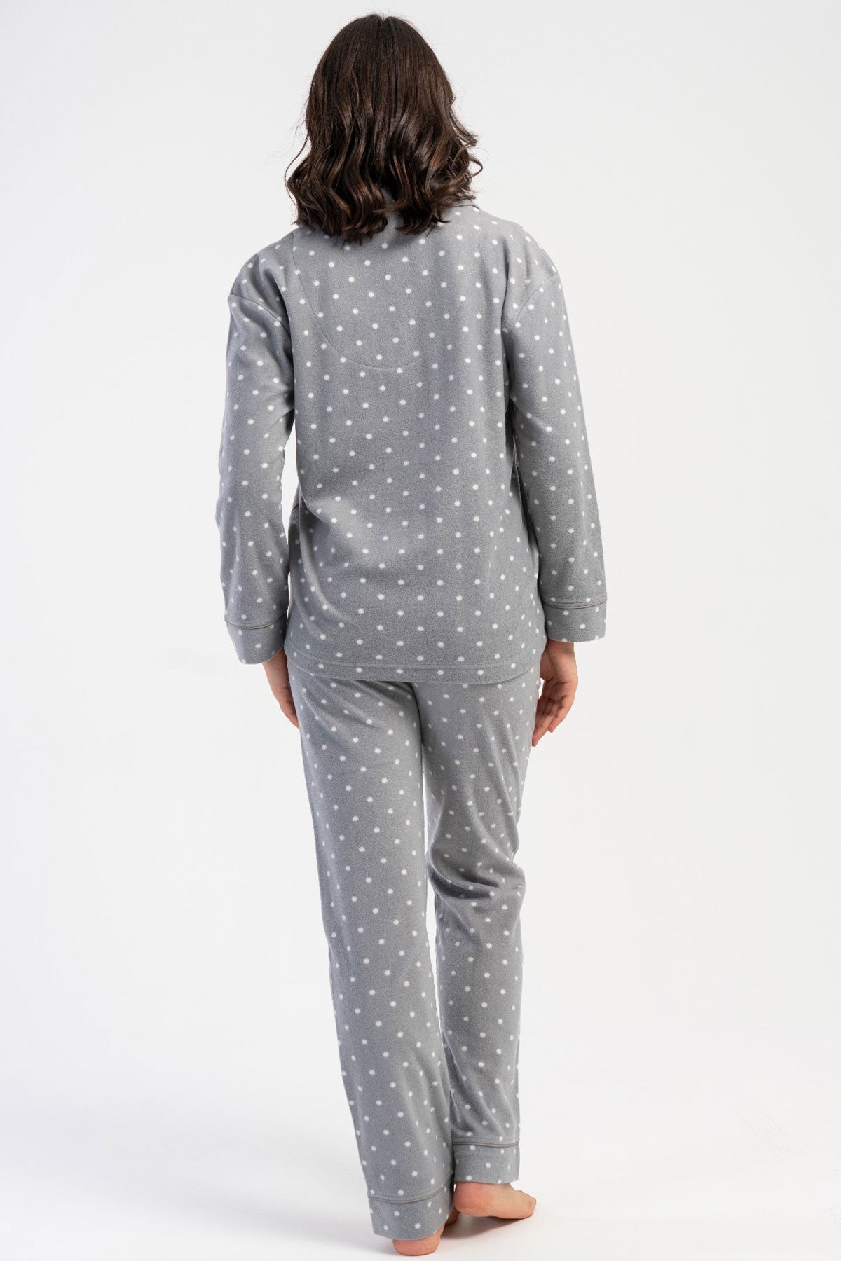 KADIN POLAR TAMAMI DUGMELI UZUN KOL PIJAMA TAKIM