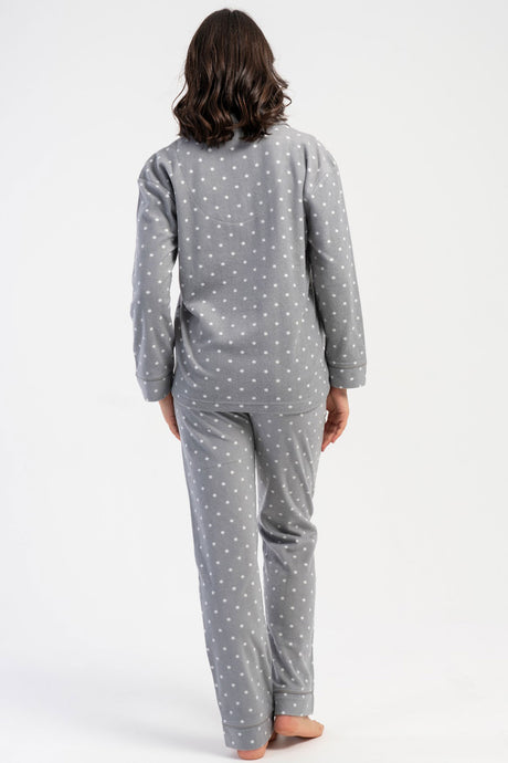 KADIN POLAR TAMAMI DUGMELI UZUN KOL PIJAMA TAKIM