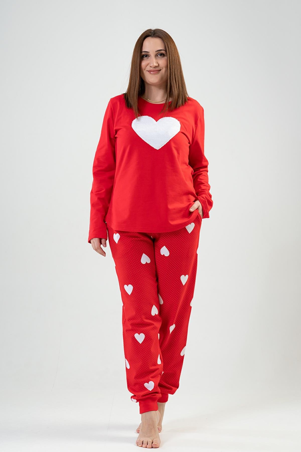 BAYAN 2IPLIK XXL O YAKA UZUN KOL ETEGI OVAL CEPLI MANSETLI PIJAMA TAKIM