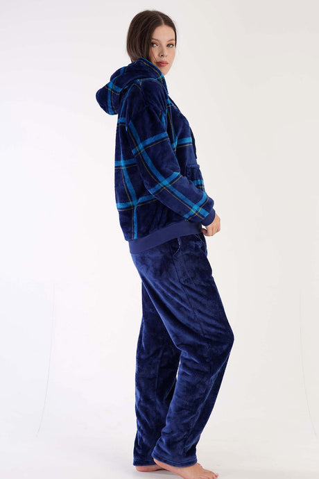 KADIN SOFT KAPSONLU DUSUK OMUZLU UZUN KOL KANGURU CEPLI MANSETLI PIJAMA TAKIM