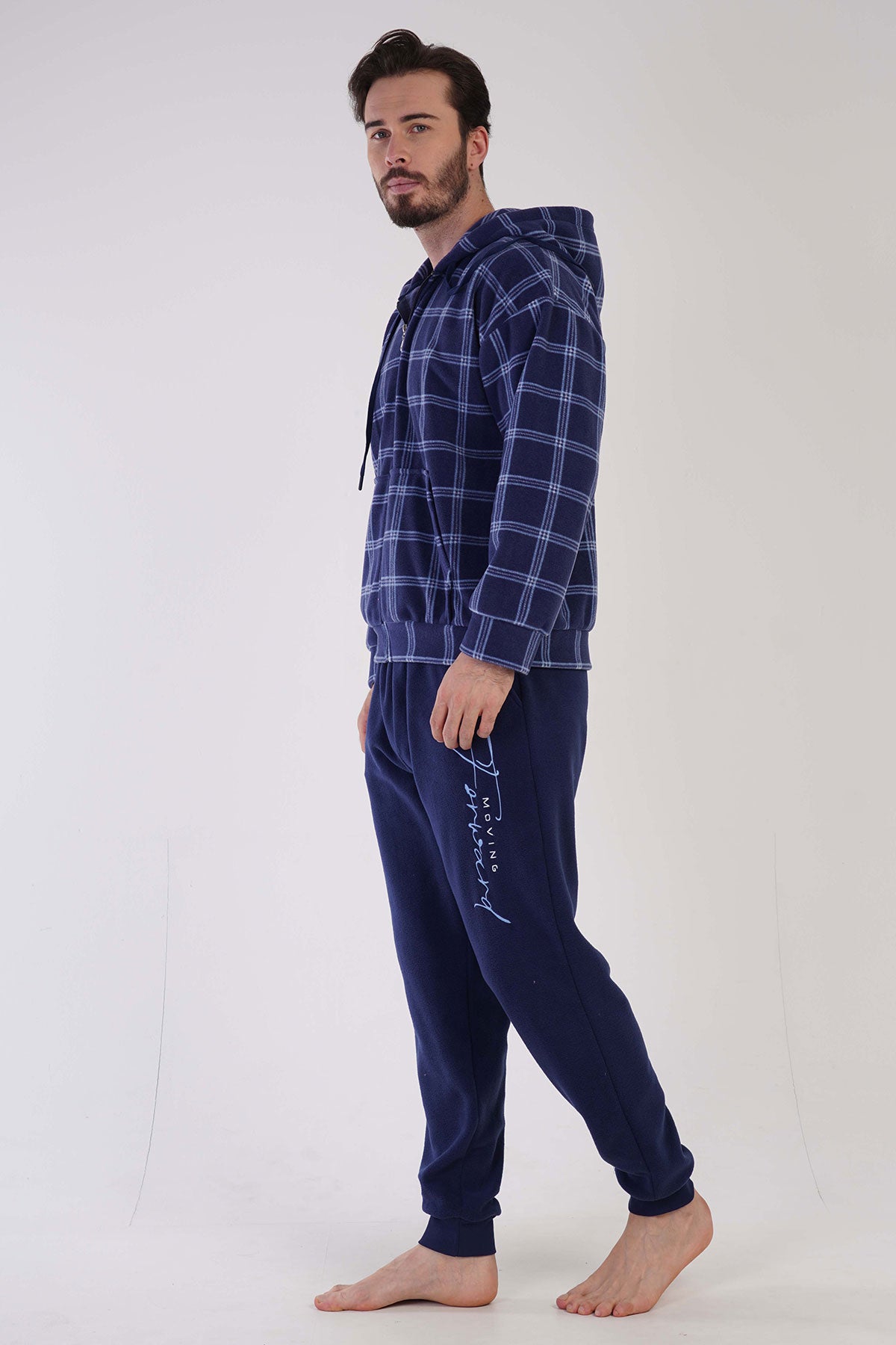 CEPLI ERKEK POLAR KAPSONLU FERMUARLI MANSETLI PIJAMA TAKIM