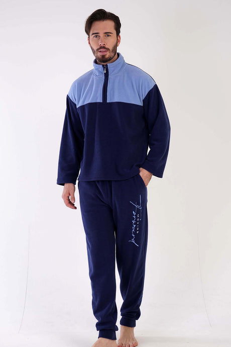 CEPLI ERKEK POLAR YAKALI DUSUK OMUZLU UZUN KOL MANSETLI PIJAMA TAKIM