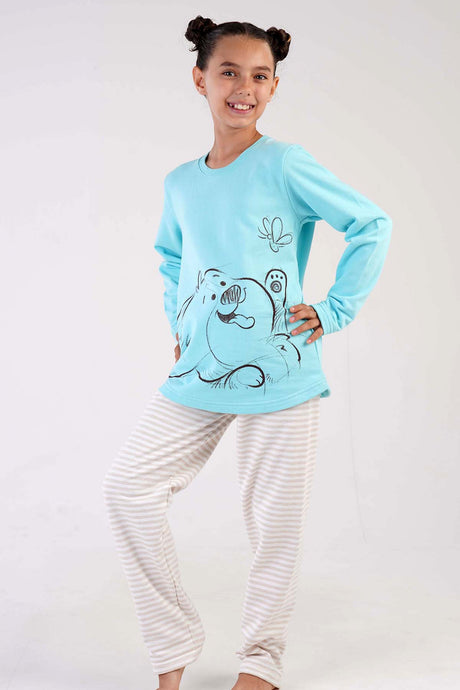 KIZ COCUK 2IPLIK O YAKA UZUN KOL ETEGI OVAL PIJAMA TAKIM(7-8/13-14)