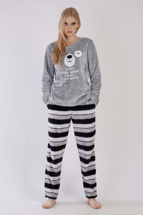 KADIN SOFT O YAKA UZUN KOL ETEGI OVAL CEPLI PIJAMA TAKIM