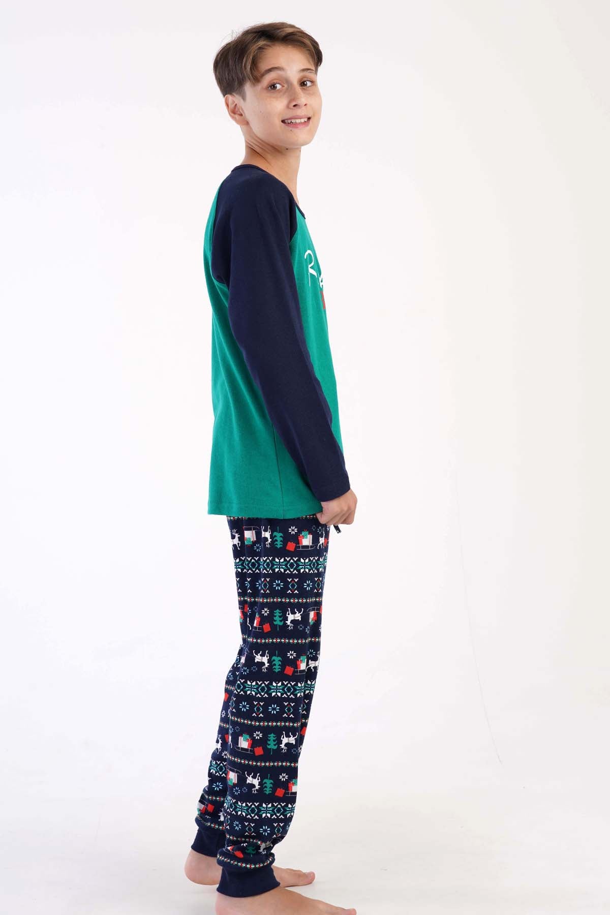 ERKEK COCUK O.INTERLOK O YAKA REGLAN UZUN KOL MANSETLI PIJAMA TAKIM(9-10/15-16)