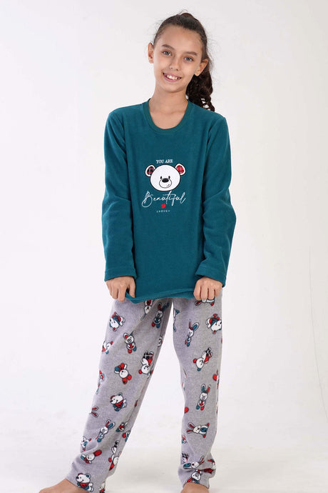 KIZ COCUK POLAR O YAKA UZUN KOL ETEGI OVAL PIJAMA TAKIM(9-10/15-16)