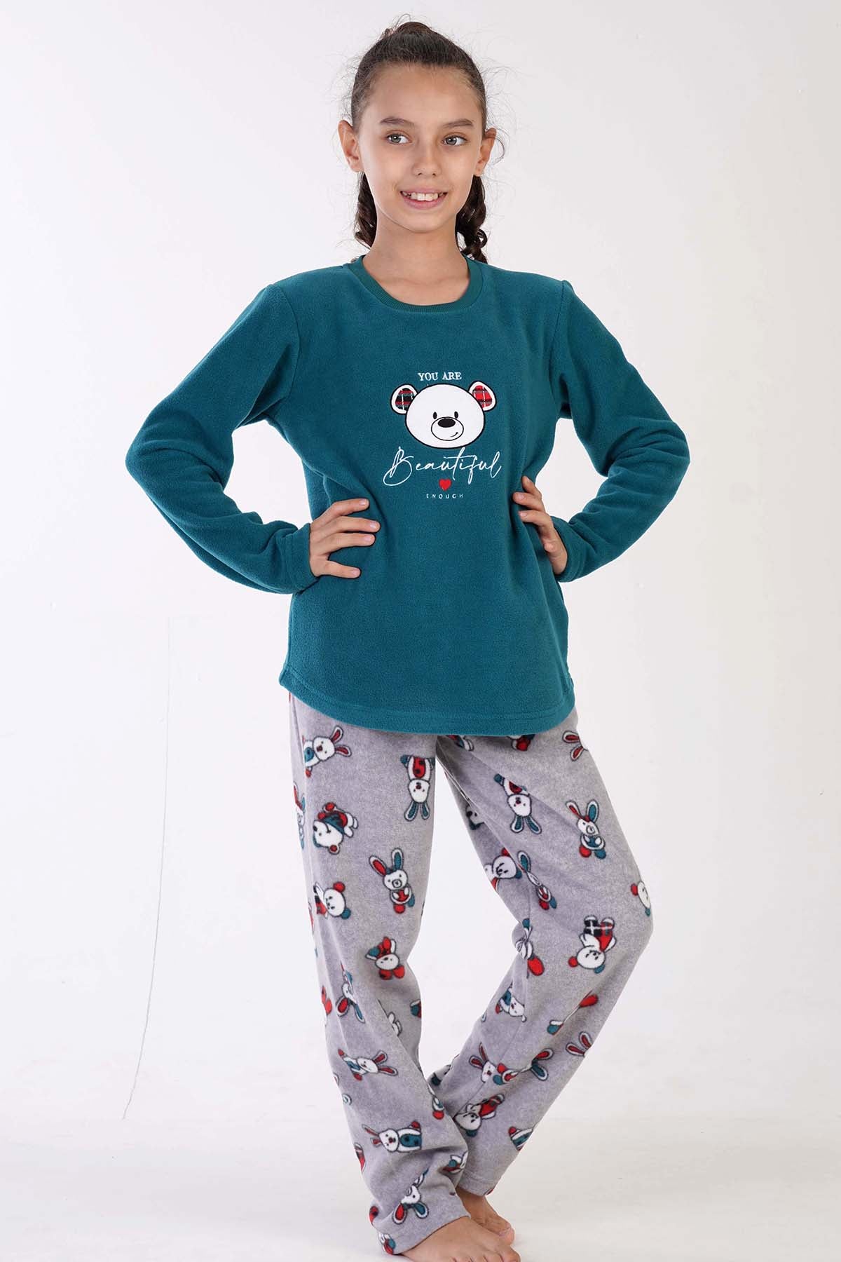 KIZ COCUK POLAR O YAKA UZUN KOL ETEGI OVAL PIJAMA TAKIM(9-10/15-16)