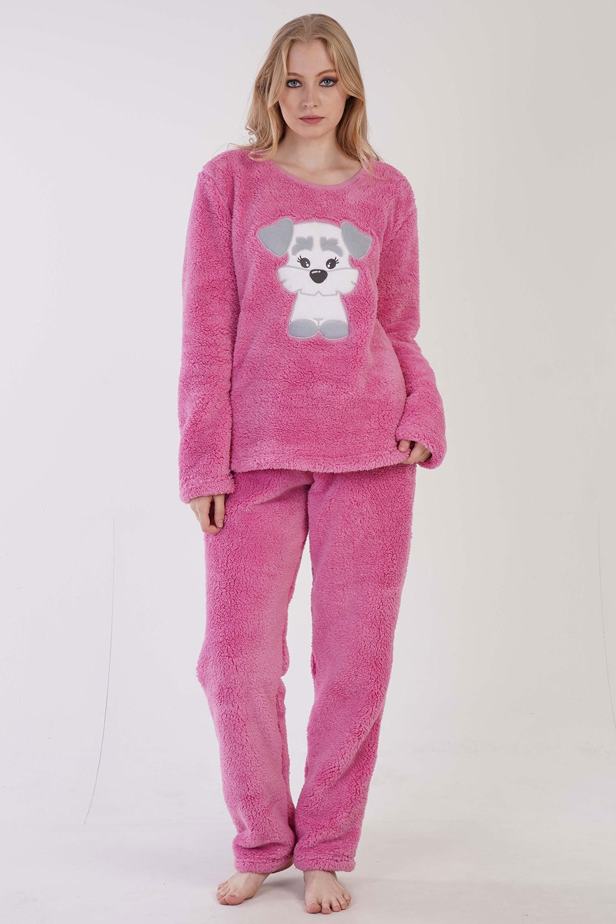 KADIN WELSOFT O YAKA UZUN KOL ETEGI OVAL CEPLI PIJAMA TAKIM