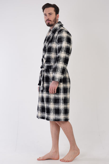 Man Black Plaid Soft Dressing Gown