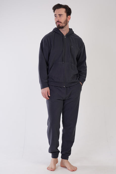 Man Anthracite Hoodie Low Shoulder Pyjama Set