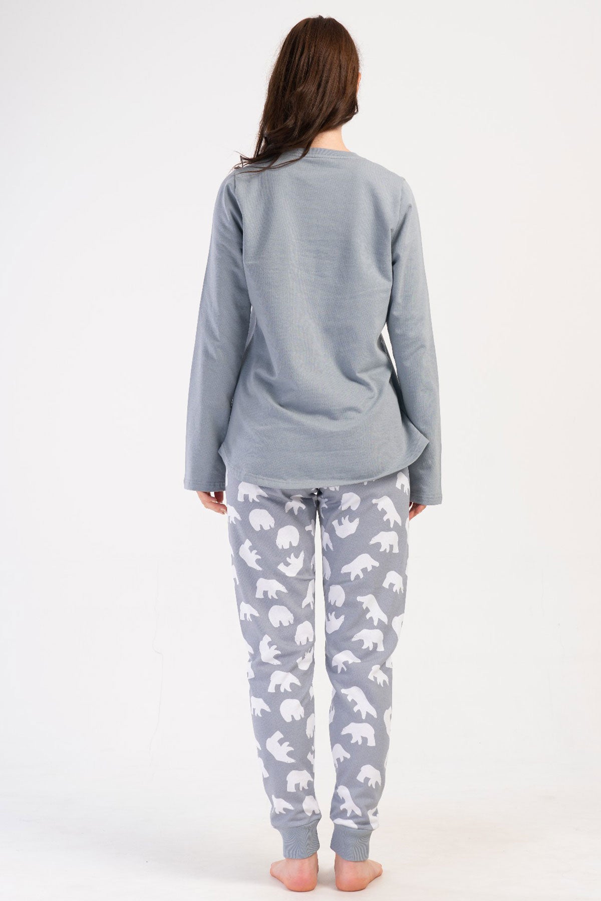 KADIN 2IPLIK XXL O YAKA UZUN KOL ETEGI OVAL MANSETLI PIJAMA TAKIM