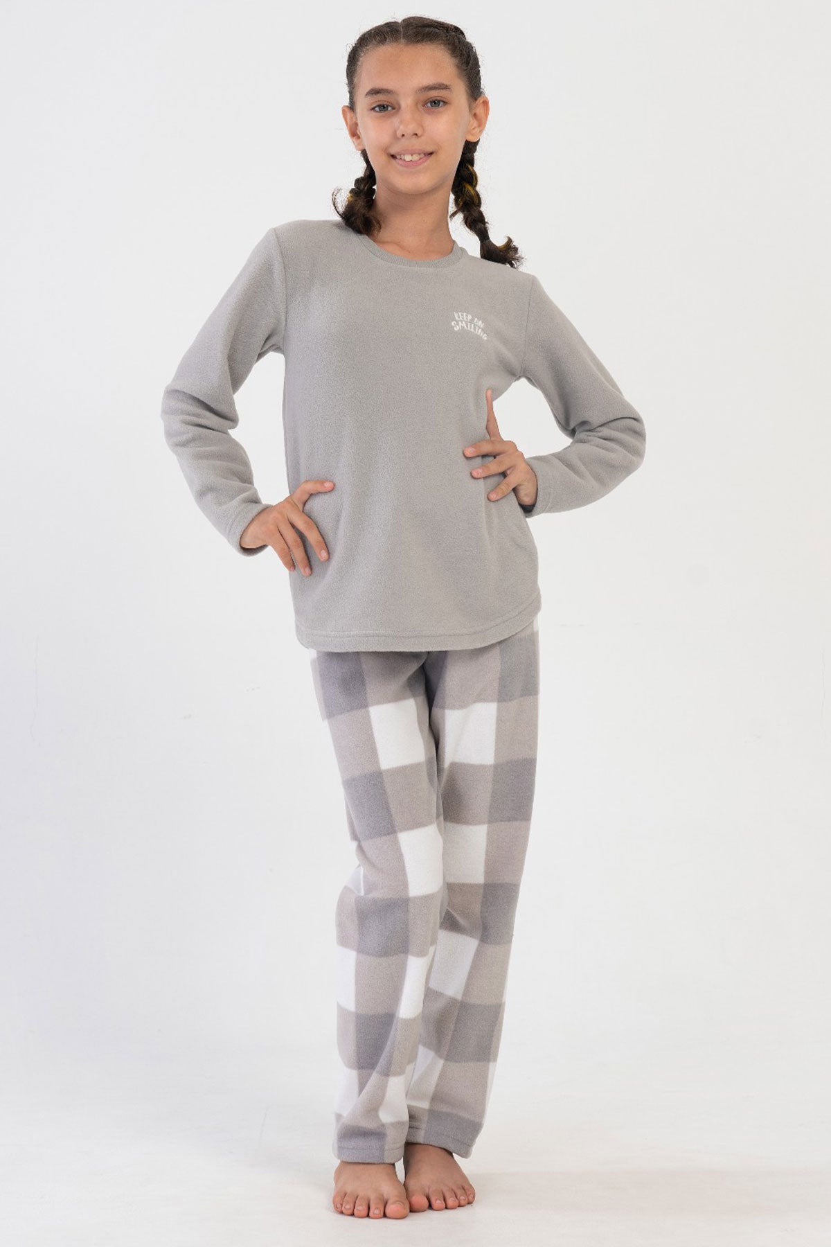 KIZ COCUK POLAR O YAKA UZUN KOL ETEGI OVAL PIJAMA TAKIM(9-10/15-16)