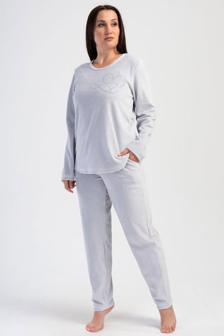 KADIN KADIFE XXL O YAKA UZUN KOL ETEGI OVAL CEPLI PIJAMA TAKIM