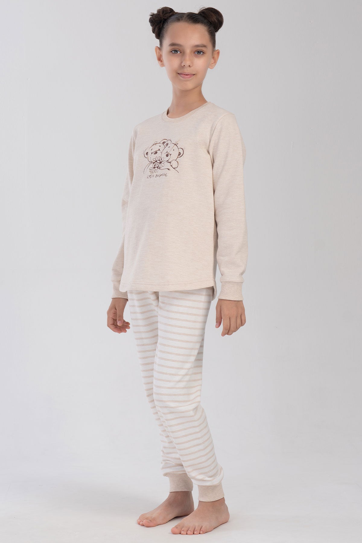 KIZ COCUK 2IPLIK O YAKA UZUN KOL ETEGI OVAL MANSETLI PIJAMA TAKIM(7-8/13-14)