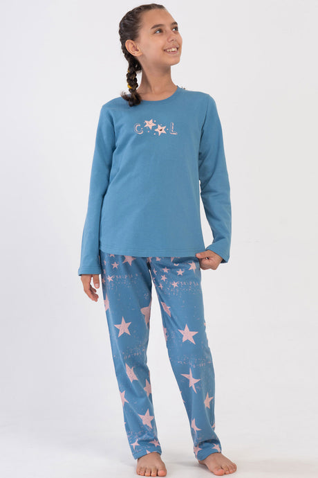 KIZ COCUK 2IPLIK O YAKA UZUN KOL ETEGI OVAL PIJAMA TAKIM(9-10/15-16)