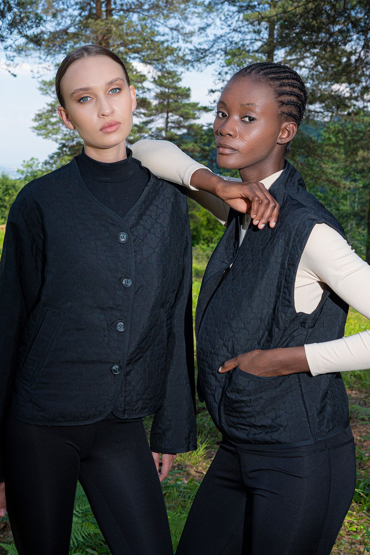 Woman Quilting Black Vest