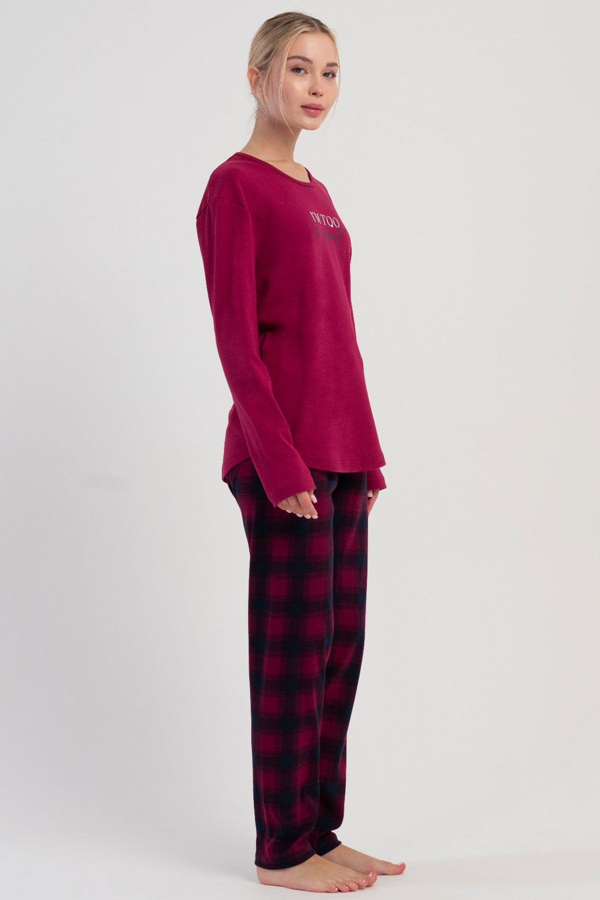 KADIN INTERLOK O YAKA UZUN KOL ETEGI OVAL PIJAMA TAKIM