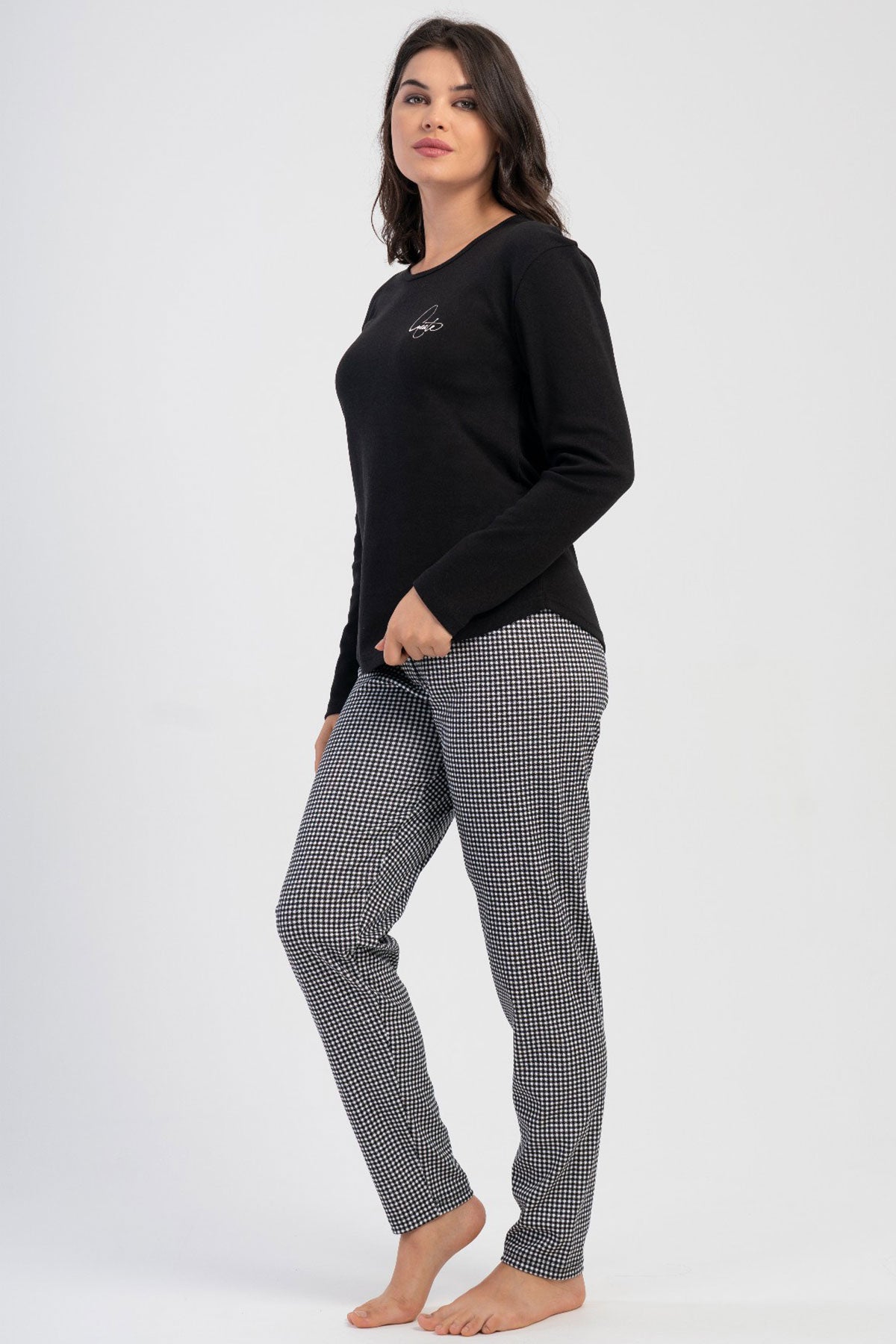 KADIN INTERLOK O YAKA UZUN KOL ETEGI OVAL PIJAMA TAKIM