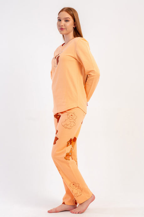 KADIN 2IPLIK O YAKA UZUN KOL ETEGI OVAL PIJAMA TAKIM