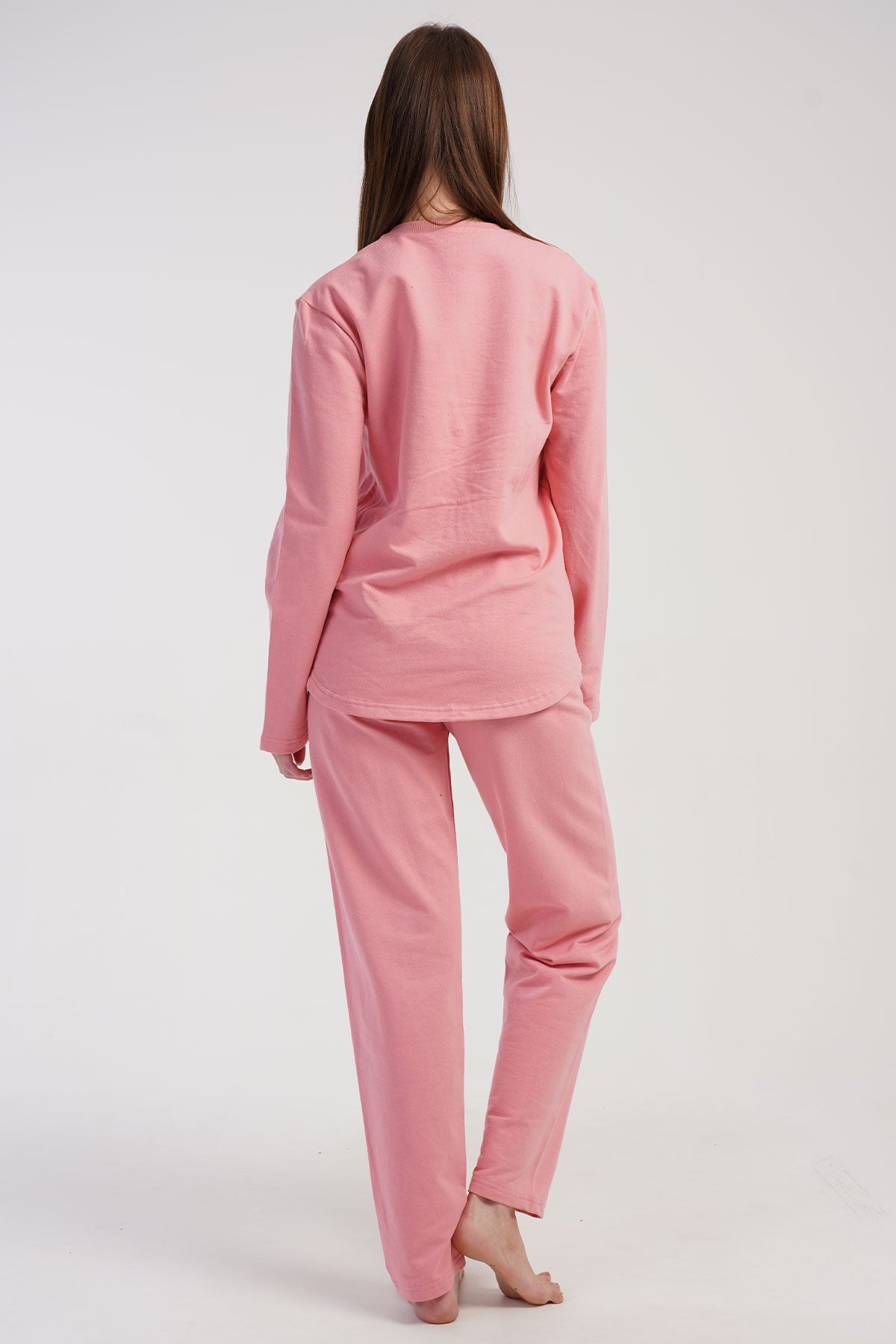 KADIN 2IPLIK O YAKA UZUN KOL ETEGI OVAL PIJAMA TAKIM