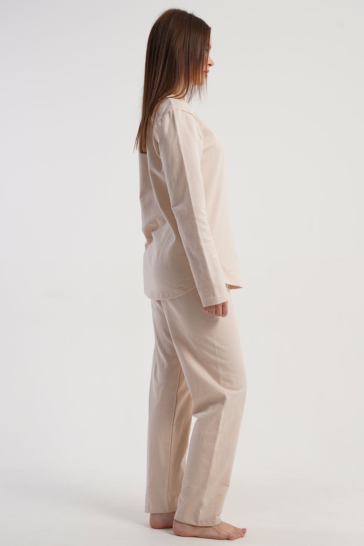 KADIN 2IPLIK O YAKA UZUN KOL ETEGI OVAL PIJAMA TAKIM