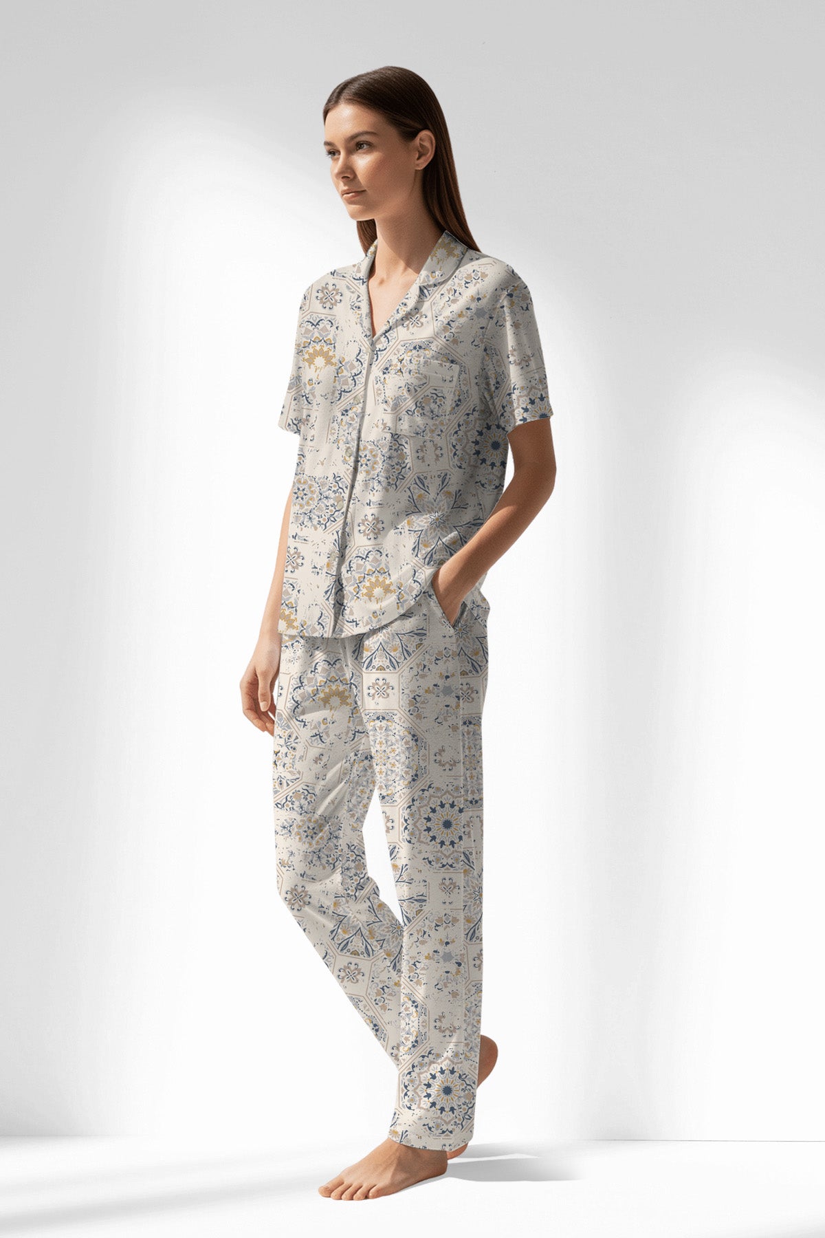 Woman Polyviscon Fresco Buttoned Pyjama Set - ROTASYON - Image 2