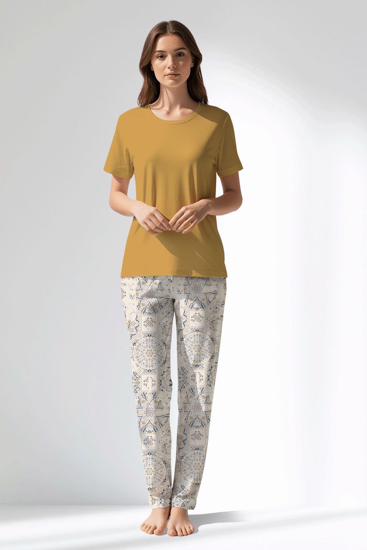 Woman Polyviscon Fresco Pyjama Set - A-HONEY GOLD - Image 1
