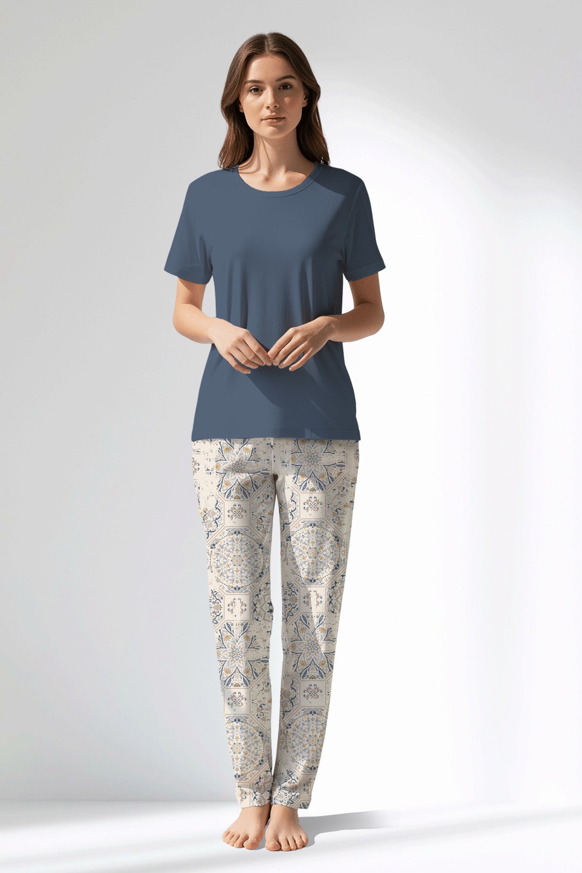 Woman Polyviscon Fresco Pyjama Set - B-CHINA BLUE - Image 1