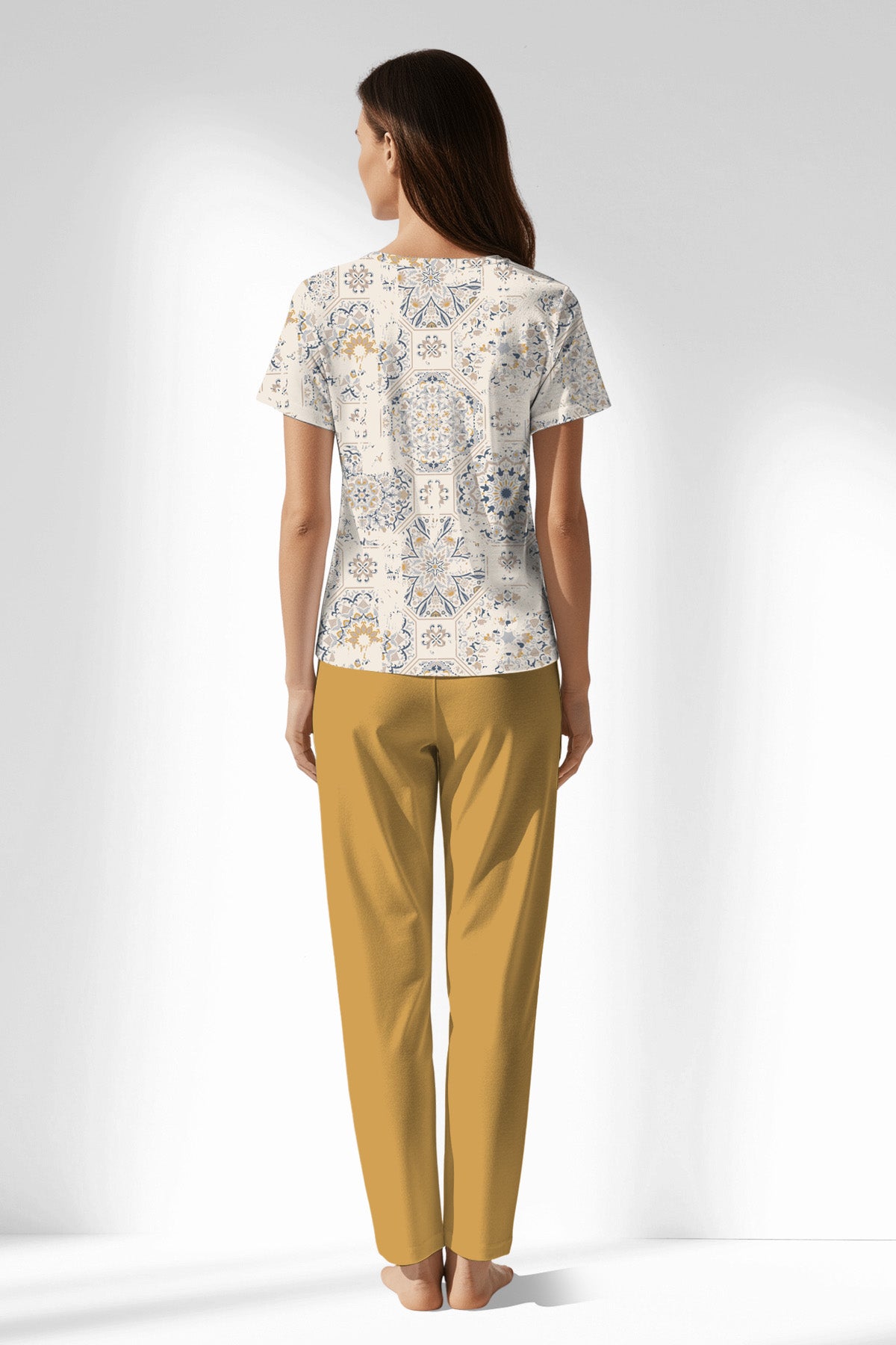 Woman Polyviscon Fresco Buttoned Collar Pyjama Set - ROTASYON - Image 3