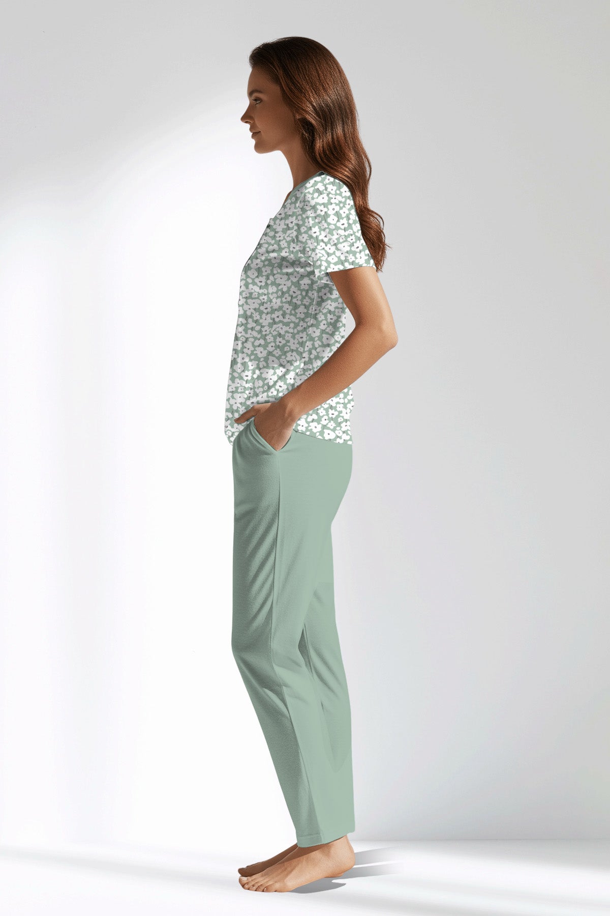 Woman Polyviscon Vanilla Buttoned Collar Pyjama Set - B-ROTASYON - Image 2