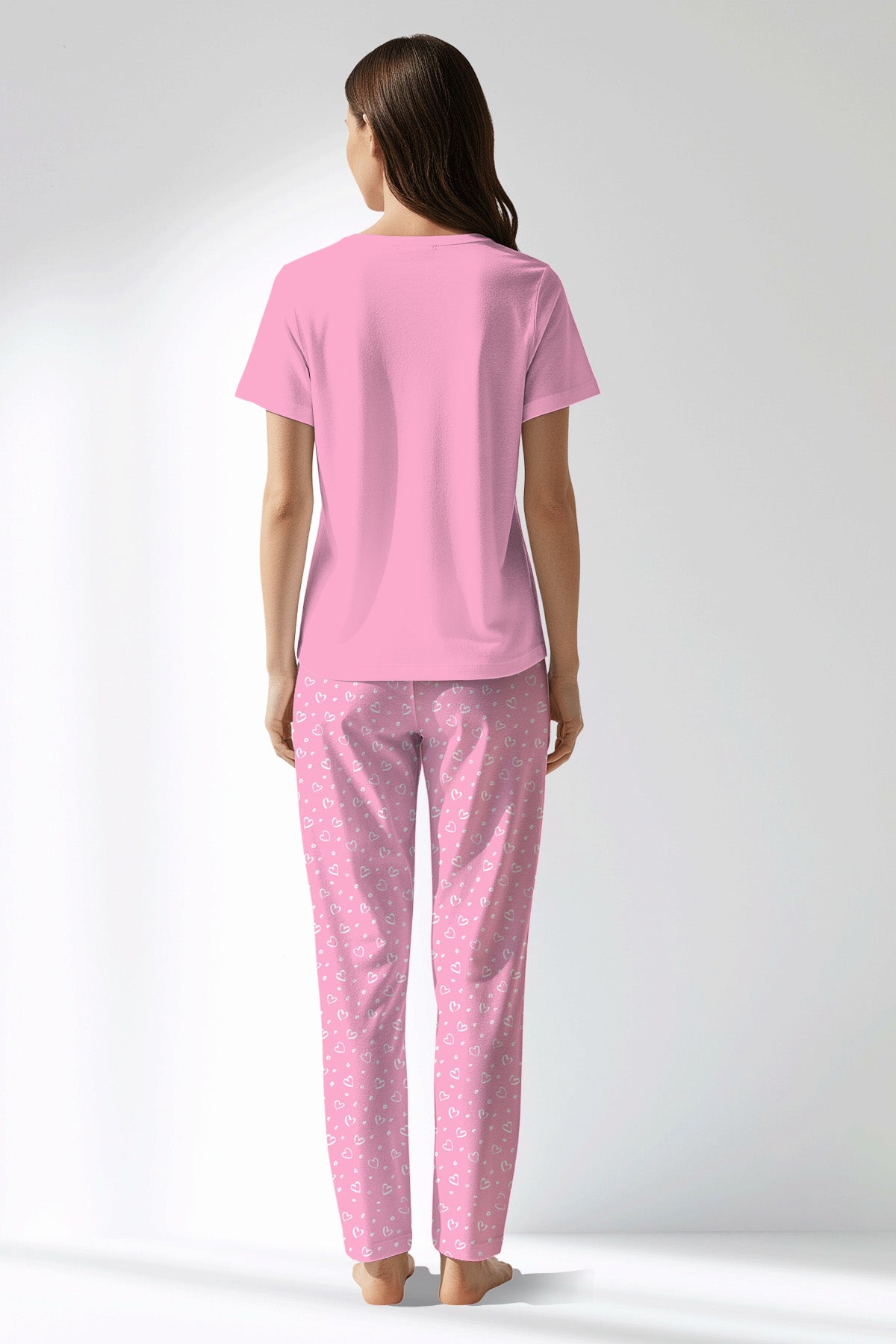 Woman Polyviscon TrueBliss Drop Collar Pyjama Set - PINK - Image 3