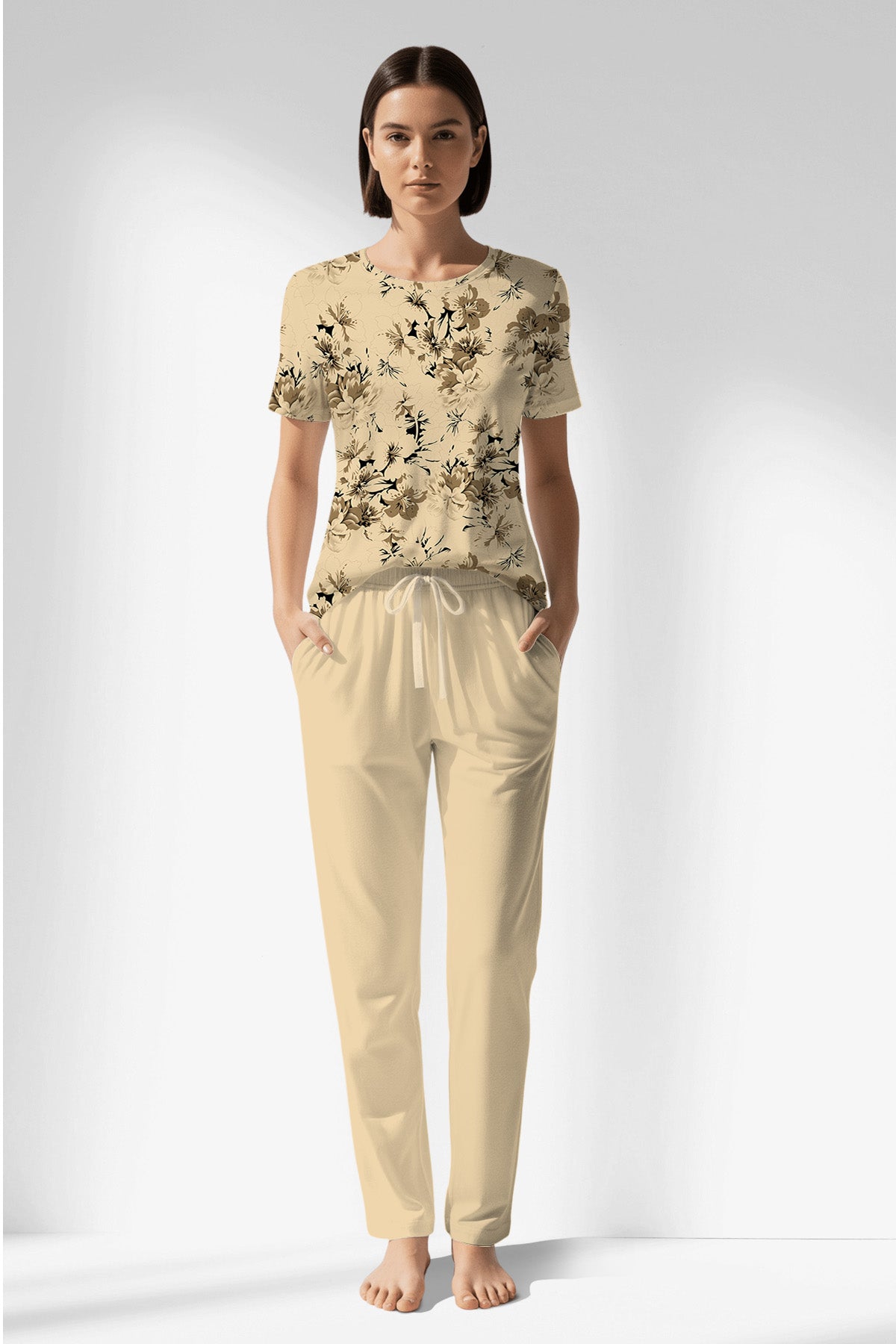 Woman Polyviscon Fleuron Pocket Detail Pyjama Set - ROTASYON - Image 1