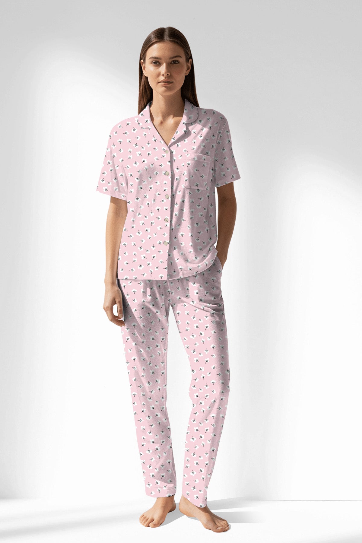 Woman Polyviscon Cloud Buttoned Pyjama Set - ROTASYON - Image 1