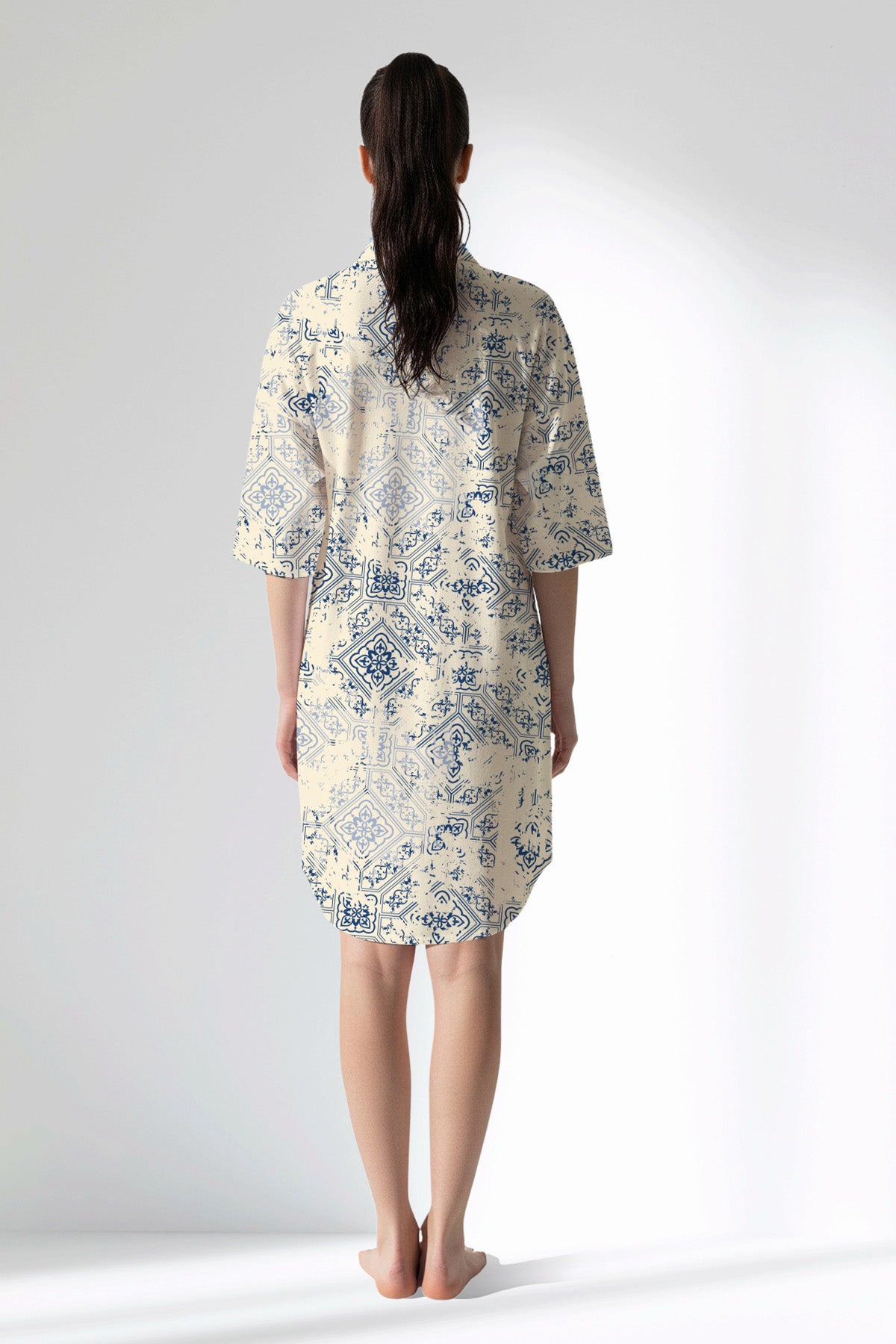 Woman Polyviscon Bluetile Shirt Tunic - ROTASYON - Image 3