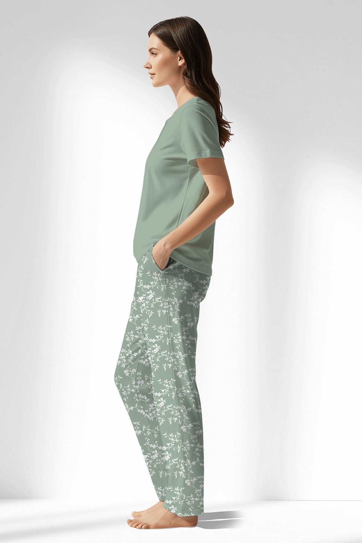 Woman Polyviscon GreenDay Drop Collar Pyjama Set - 15-5706 - Image 2