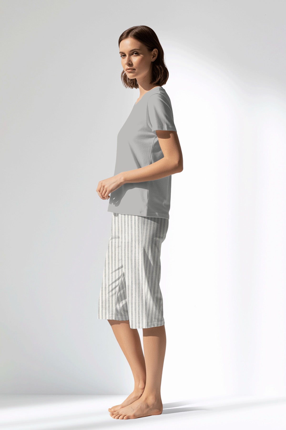 Woman Polyviscon InkWave Capri Set - METRAJ GRI - Image 2