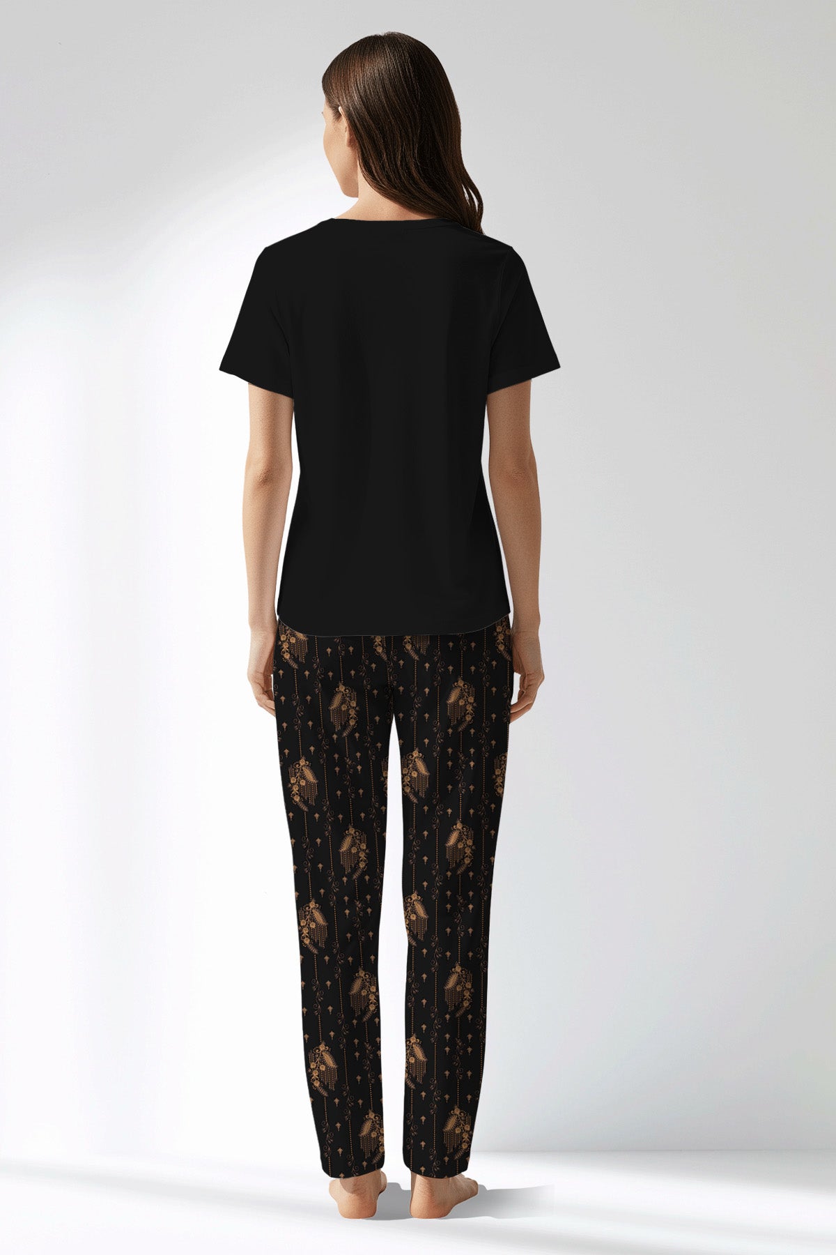 Woman Polyviscon Iralea Drop Collar Pyjama Set - B-METRAJ ZEMIN - Image 3