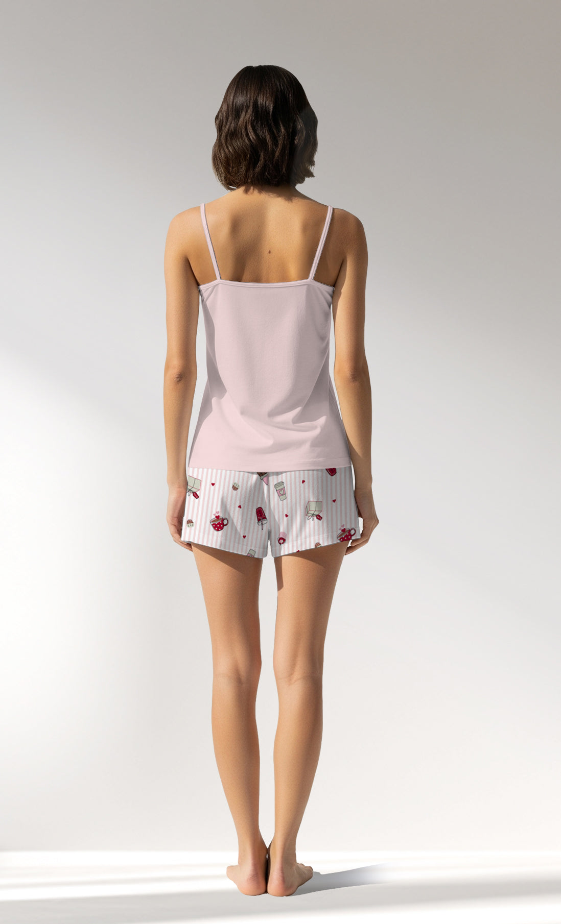 Woman Supreme CoffeTime Thin Strap Short Set - PEMBE - Image 3