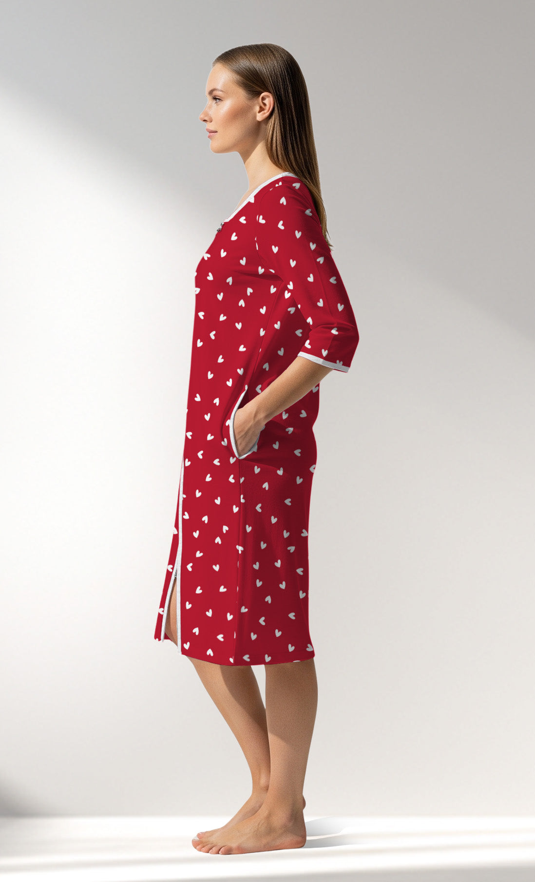 Woman Supreme HeartBeat Home Dress - B-ROTASYON (KIRMIZI ZEMIN) - Image 2