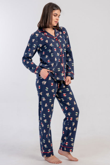 KADIN SUPREM TAMAMI DUGMELI UZUN KOL PIJAMA TAKIM