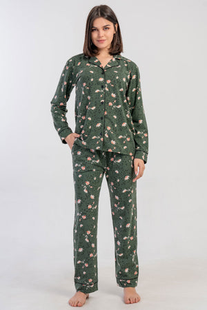 KADIN SUPREM TAMAMI DUGMELI UZUN KOL PIJAMA TAKIM
