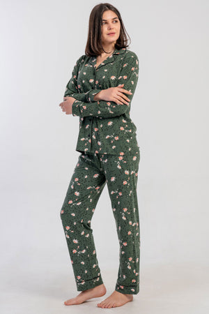 KADIN SUPREM TAMAMI DUGMELI UZUN KOL PIJAMA TAKIM