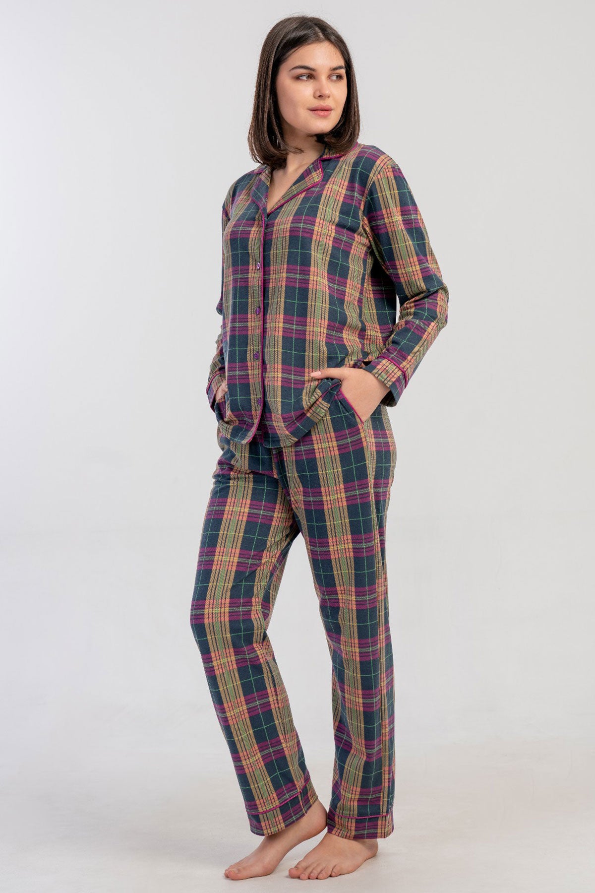 KADIN SUPREM TAMAMI DUGMELI UZUN KOL PIJAMA TAKIM