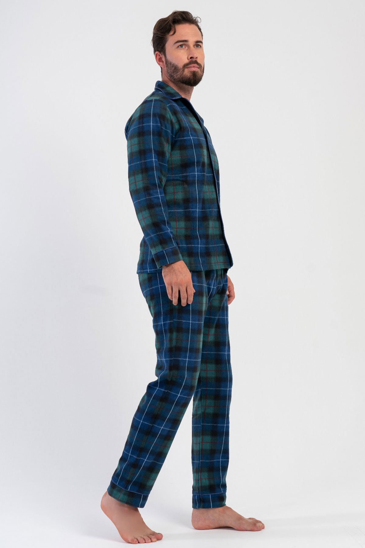 ERKEK POLAR TAMAMI DUGMELI UZUN KOL PIJAMA TAKIM