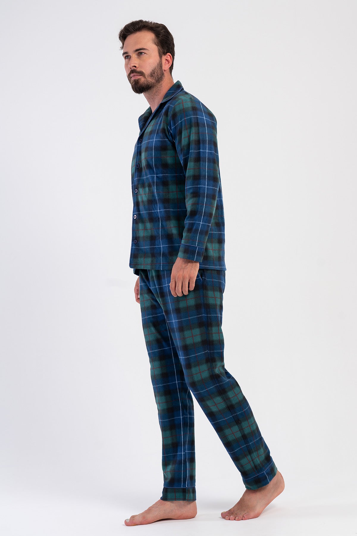 ERKEK POLAR TAMAMI DUGMELI UZUN KOL PIJAMA TAKIM