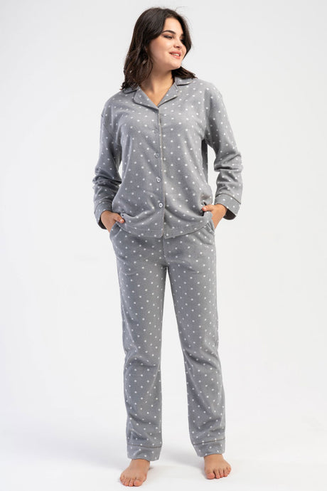 KADIN POLAR TAMAMI DUGMELI UZUN KOL PIJAMA TAKIM