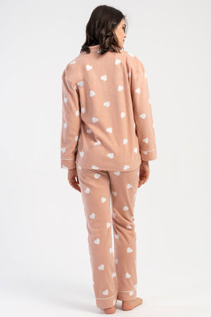 KADIN POLAR TAMAMI DUGMELI UZUN KOL PIJAMA TAKIM